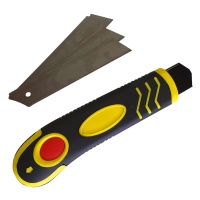 Купить оптом Нож канцелярский 18 мм, с 3 запасными лезвиями, прорезиненный корпус (2326) нож канцелярский 18 мм, с 3 запасными лезвиями, прорезиненный корпус (2326) оптом