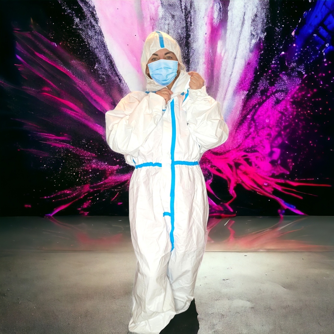 Купить оптом Комбинезон (костюм)  защитный XXL с бахилами и капюшоном, на молнии, 260 гр. Комбинезон (костюм)  защитный XXL с бахилами и капюшоном, на молнии, 260 гр. оптом