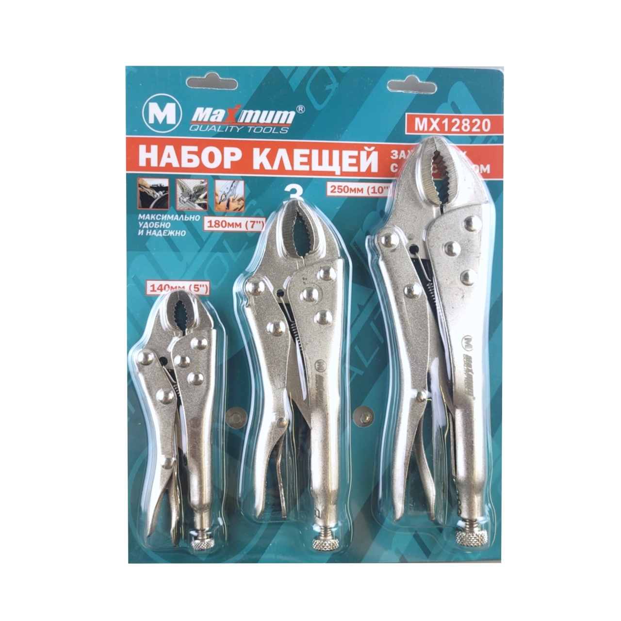 Купить оптом Набор клещей зажимных Cr-V с фиксатором 140/180/250 мм, хромированные, "MAXIMUM"  188 MX 12820 набор клещей зажимных cr-v с фиксатором 140/180/250 мм, хромированные, "maximum"  188 mx 12820 оптом