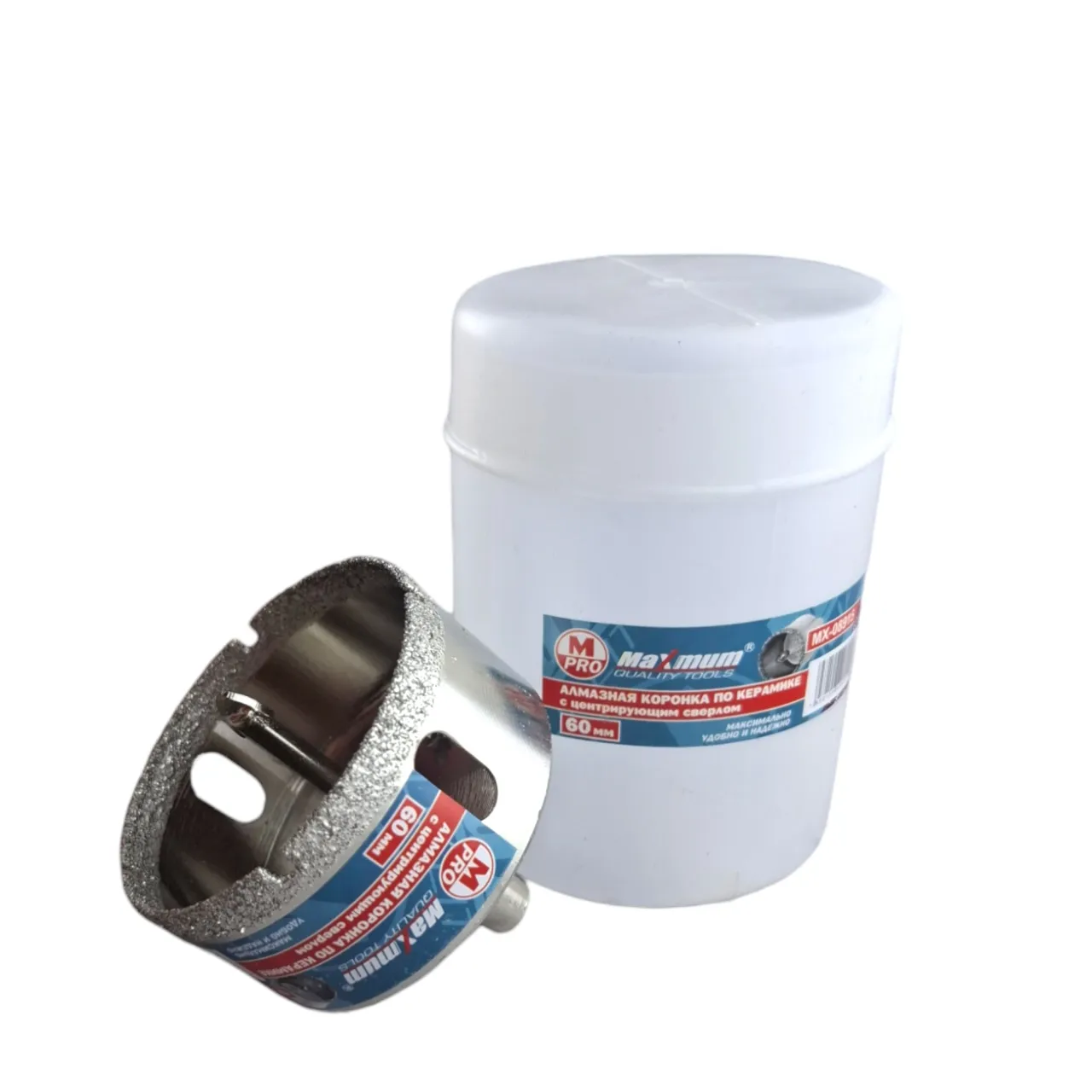 Алмазная коронка по керамике 60 мм с центрирующим сверлом, "MAXIMUM" MX 08915 (2700) Алмазная коронка по керамике 60 мм с центрирующим сверлом, "MAXIMUM" MX 08915 (2700)