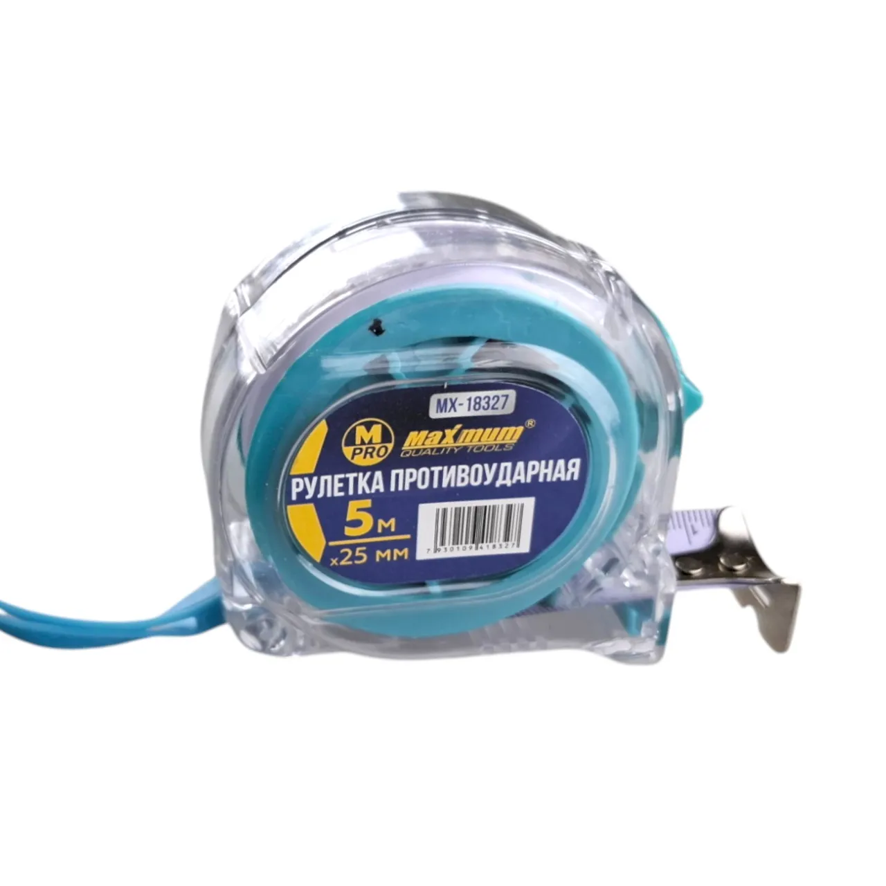 Рулетка противоударная (прозрачная) 5 м × 25 мм, "MAXIMUM" MX 18327 Рулетка противоударная (прозрачная) 5 м × 25 мм, "MAXIMUM" MX 18327